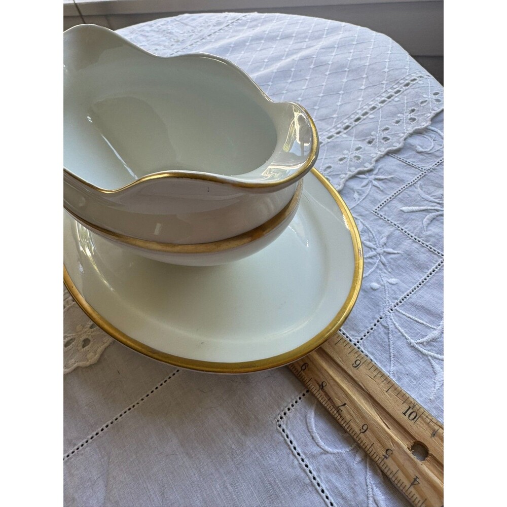 EAMAG Schönwald Bavaria the Empire Porcelain Gravy Boat Underplate Gold Gilt - Picture 10 of 16